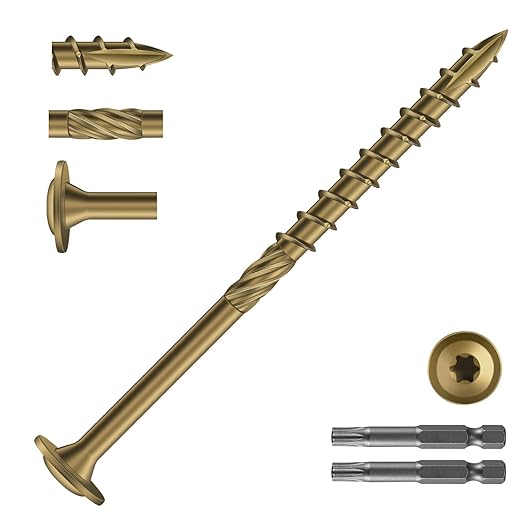 #14 x 4 Inch Lag Screws (70Pcs) 2lb. Structural Wood Screw, Bronze, Carbon Steel, Washer Head, Rust Resistant epoxy Coated, T30 Star Bit