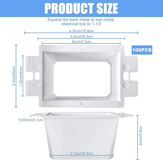 100PCS BE1-2 Electrical Outlet Box Extenders with 200PCS Screws, (1-Gang)Electrical Power Outlet Box Extender，Single Gang Box Extender Electric Box Extender 1 Gang Power Switch Receptacles Accessories