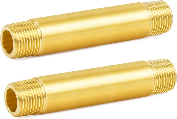 ChillWaves Brass Pipe Fitting, Long Nipple Pipe 3/8" NPT Male x 3/8" NPT Male Thread 4" Length(100MM)(2-PACK)