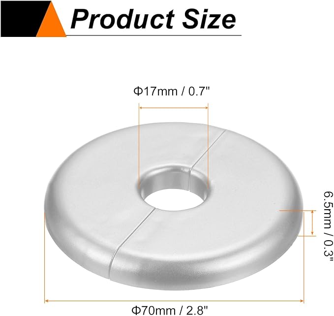 HARFINGTON 4pcs Wall Split Flange 17mm/0.7" Self-Adhesive Plumbing Cover Plates ABS Plastic Round Escutcheon Plate Buckle Design for Water Pipe Bathroom Kitchen Decoration, Silver Tone