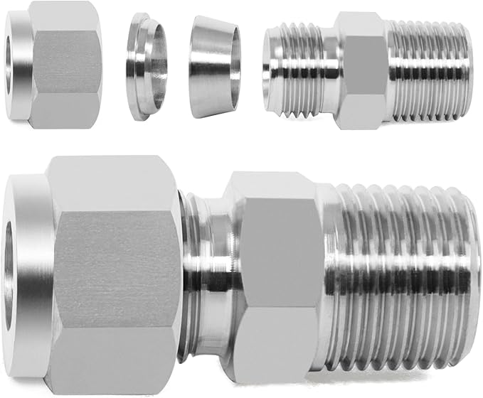 ChillWaves 304 Stainless Steel Compression Tube Fitting, 3/4" OD x 1/2" NPT Male Compression Union Connector(2-PACK)