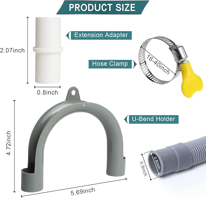 13FT Washing Machine Drain Hose, Universal Dishwasher Hose Extension Kit with 1 U-Bend Holder, 1 Extension Adapter and 4 Hose Clamps
