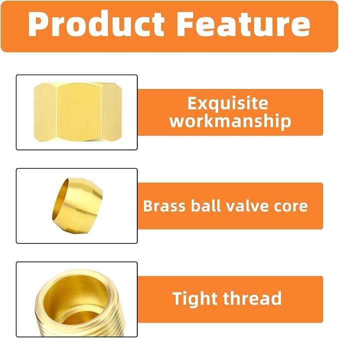 GASHER 5PCS Brass 90 Degree Elbow Compression Tube Pipe Fitting Connector, 3/8" Tube OD x 3/8" NPT Male Connector