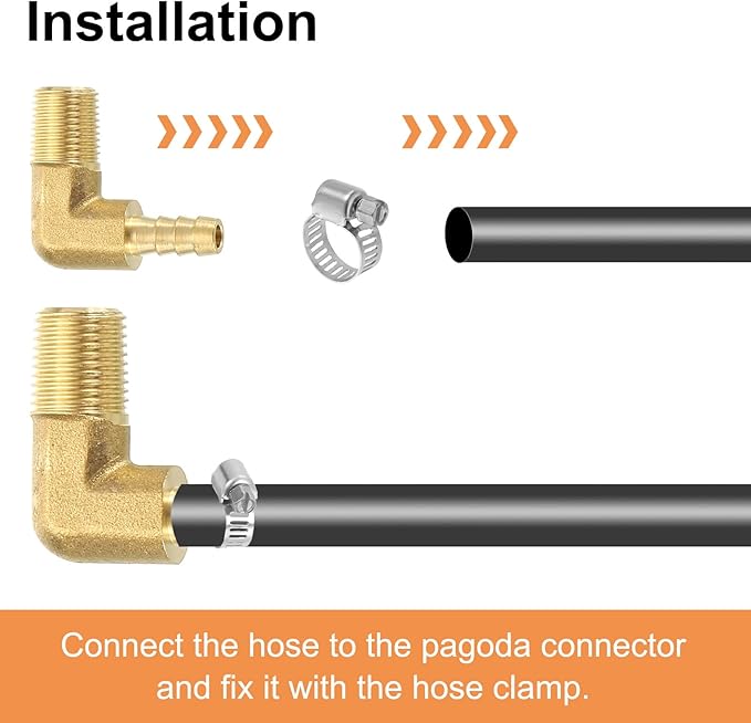 uxcell 2Pcs Brass Hose Barb Fittings, 3/16" x 1/4" NPT 90 Degree Elbow Hose Connector with Hose Clamps for Water Fuel Gas Oil Transportation