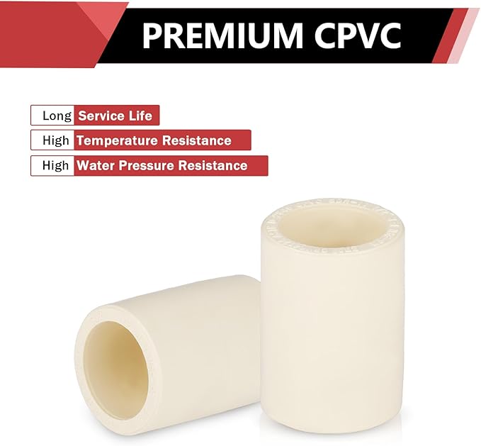 (100 Pieces) EFIELD 1/2-Inch CPVC Pipe Fittings, Slip x Slip (Socket) Coupling, For Hot and Cold Water Plumbing,(CPVC025-20-100PCS)