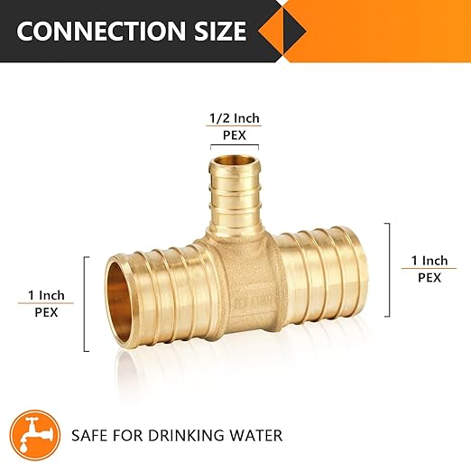 20-Pack HeSun PEX Fittings, 1"x1"x1/2" Pex Tee, Brass Crimp Fitting for ASTM F1807(PEX1807086-20)