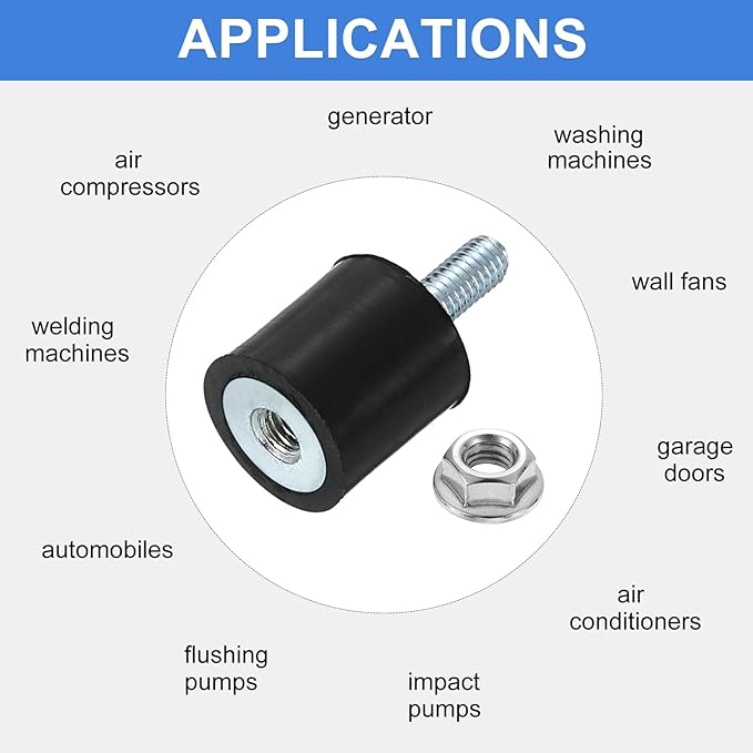 uxcell M3 Rubber Mounts, 4Pcs 10x10mm(DxH) Rubber Cylindrical Anti Vibration Isolator Shock Absorber with Lock Nut for Car Bobbin Generator Air Compressors