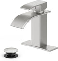 Bathroom Faucet Brushed Nickel Modern Waterfall Bathroom Sink Faucet with Single Handle Suitable for 1 or 3 Holes,Supply Deck Plate and Hose