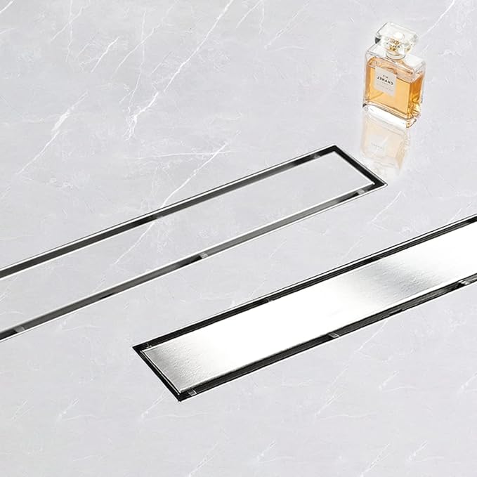 Linear Shower Drain, 24 inch Drain with Tile Insert 2-in-1 Panel, Brushed 304 Stainless Steel Shower Floor Drain, Linear Drain with Hair Strainer and Adjustable Feet