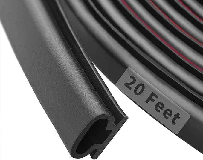 20 Feet Rubber Weather Stripping Door Seal Strip, Self-Adhesive Backing D-Shape Door Weatherstripping for Door Frame Insulation Large Gap, Easy Cut to Size(Black)