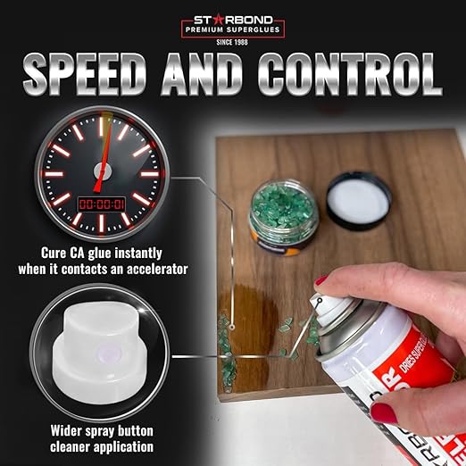 STARBOND Premium Grade Cyanoacrylate (CA) Super Glue, Black (2 oz) and Brown (2 oz) Medium-Thick Viscosity Knot Filler and Aerosol Accelerator (6 oz) Bundle for Woodworking, Woodturning, Carpentry