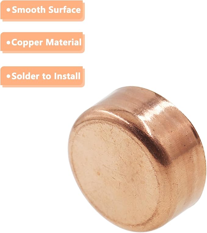 Copper Pipe Cap,TTZEZE Copper End Cap,Certified Safe Pressure Copper Cap Plug,Solid Sweat Solder Connection,Pure Copper Plumbing Cap for Plumbing HVAC Air Conditioner 16mm/0.63'' 10PCS