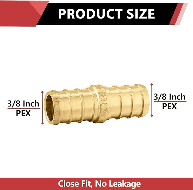(Pack of 30) EFIELD Pex 3/8" x 3/8" Straight Coupling Brass Crimp Fittings, ASTM F1807,(PEX1807520-30PCS)