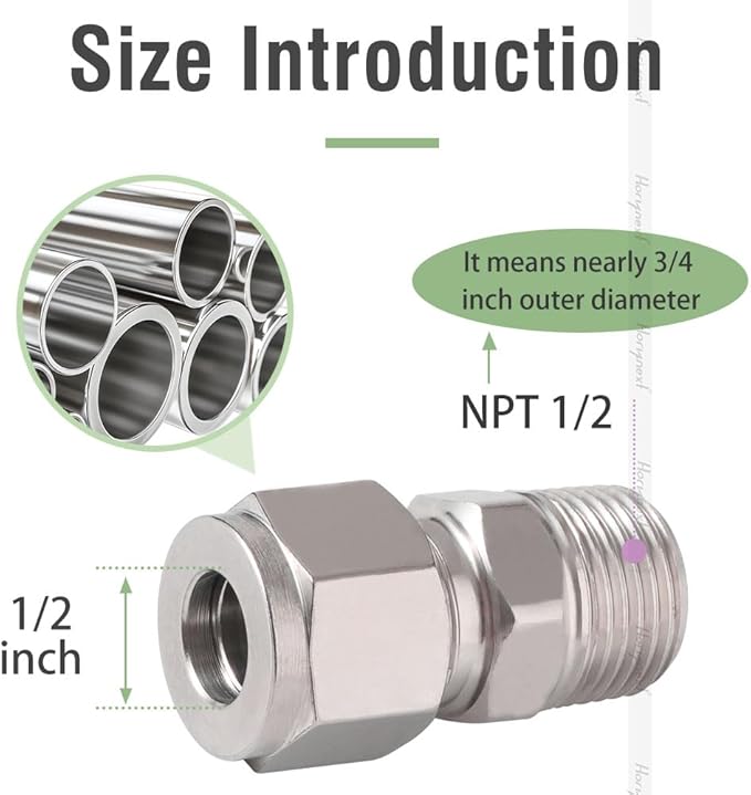 Stainless Steel 304 Compression Fitting to connect 1/2 inch OD tube x 1/2 NPT Male thread Coupler, for brass copper stainless steel tubing (5pcs)