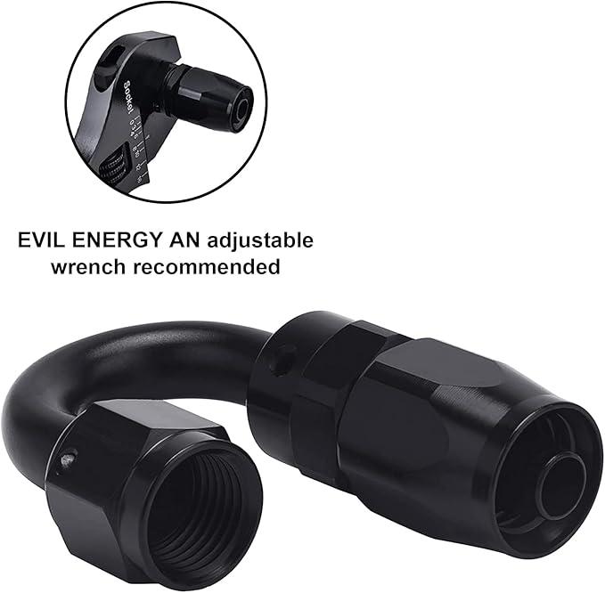 EVIL ENERGY 16AN Hose End Fitting 180 Degree Swivel for CPE Braided Fuel Hose Black