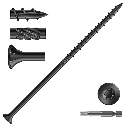 #10 x 5 Inch Deck Screws (36Pcs) 1lb. Carbon Steel, Black, Flat Head, Rust Resistant epoxy Coated, with T25 Star Bit