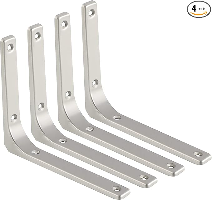 SAYAYO Heavy Duty Floating Shelf Brackets 6 Inch x 5 Inch, Stainless Steel Wall Shelf Brackets & Supports Brushed Nickel L Bracket, Angle Bracket Corner Brace for Wood, 4Pcs