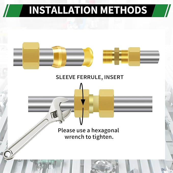 280pcs 1/2" 3/8" 5/16" 1/4" 3/16" 1/8" Brass Compression Sleeves Ferrules Inserts Nuts Fittings Assortment Kit, 6 Sizes Hose Repair Kit of Air Water Fuel Oil Gas Tube Lines