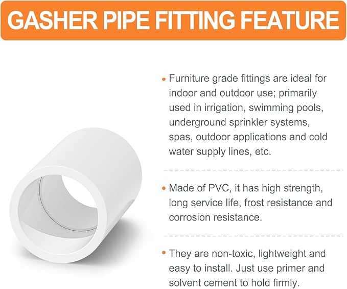GASHER 15PCS PVC Pipe Fitting 1" PVC Coupling Furniture Grade Pipe Socket Fittings, For Home or Industrial