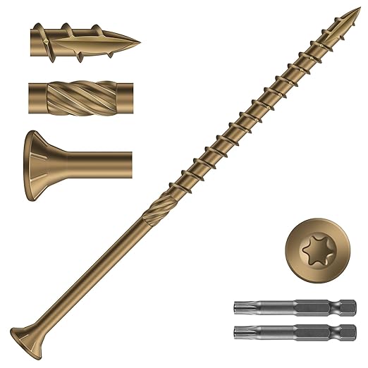#10 x 4 Inch Deck Screws (515Pcs) 10lb. Carbon Steel, Yellow, Flat Head, Rust Resistant epoxy Coated, with T25 Star Bit