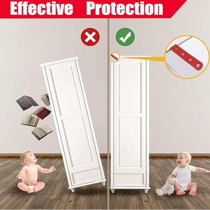 Anti Tip Furniture Anchors for Baby Pet Proofing,Furniture Wall Anchor Furniture Dresser Bookshelf Falling Prevention Device for Children (Red)