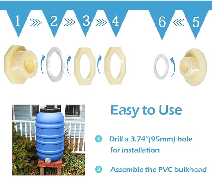 Quickun 2-1/2" ABS Bulkhead Water Tank Connector Adapter Fitting with Plugs Thru-Bulk Pipe Fitting (Set of 1)