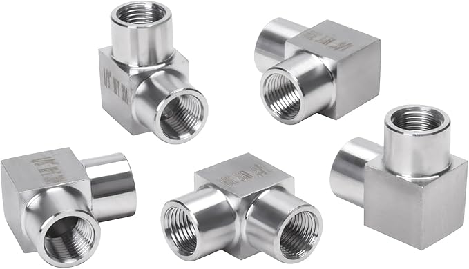 90 Degree Street Elbow - 1/8" NPT Female to 1/8" NPT Female Stainless Steel 304 Heavy Duty Forged Square Barstock Street Elbow Adapter Pipe Fitting (pack of 5)