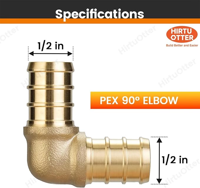 25 Pack 1/2" PEX 90 Degree Elbow Fittings, Lead-Free Brass Crimp Connectors NSF/UPC, for Plumbing Repairs