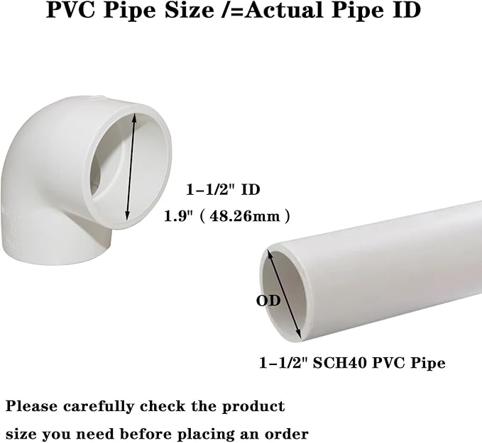 5PCS 1-1/2" 90 Degree Elbow PVC Pipe Fitting Adapter Coupling Connector Schedule 40 Slip (Socket x Socket) White Color