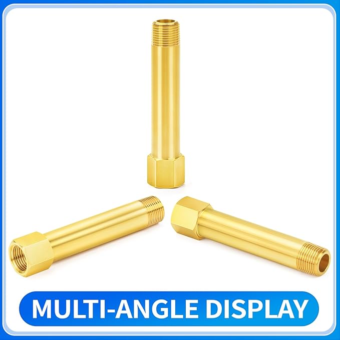 ChillWaves Brass Pipe Fitting, Long Nipple Pipe 1/2" NPT Male x 1/2" NPT Female Thread 4" Length(100MM)(1-PACK)