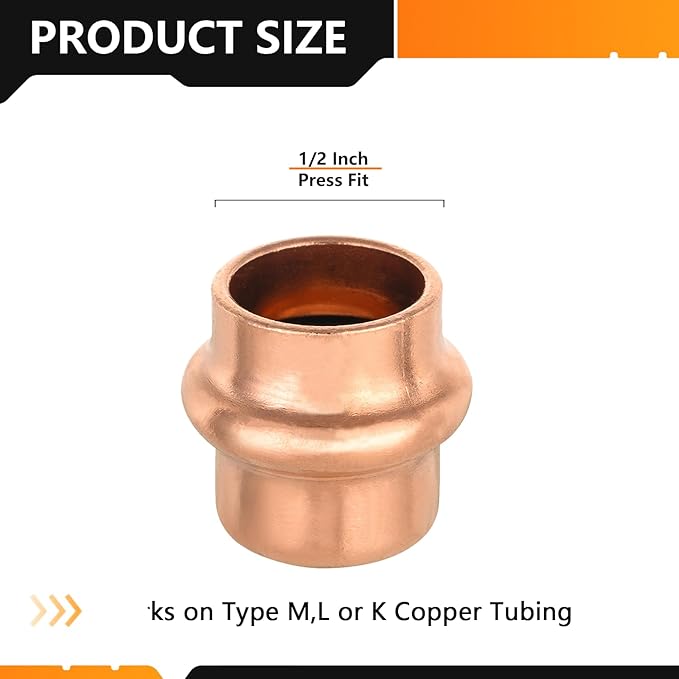 70-Pack HeSun Copper Press End Cap(Plug), 1/2" Pressure Fittings, Press Fit for Copper Tube Connection(PRESS020-70)
