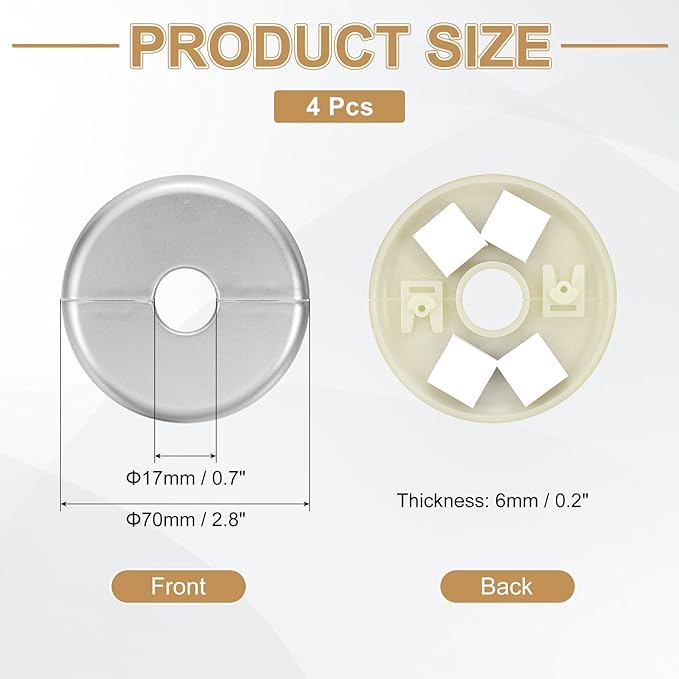 PATIKIL Wall Split Flange 70mm / 2.8" OD, 4 Pcs Round Escutcheon Plate Cover PPR Plumbing Cover Plates with Self-Adhesive Tape for 17mm / 0.7" Dia Water Pipe Faucet, Silver