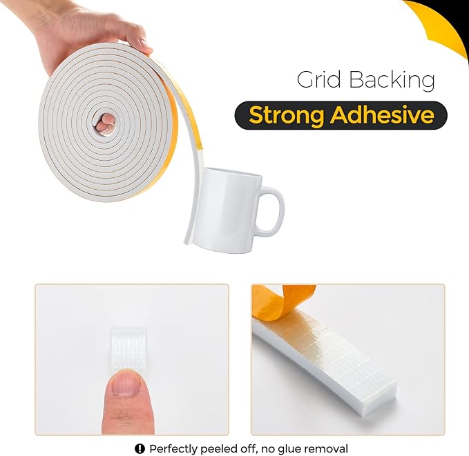13 Feet Weather Stripping Door Seal, 1" Wide X 3/4" Thick Door Seal Strip High Density Foam Tape Adhesive Strip for Door Soundproofing,Window Insulation (1" x 3/4" x 13FT,White)