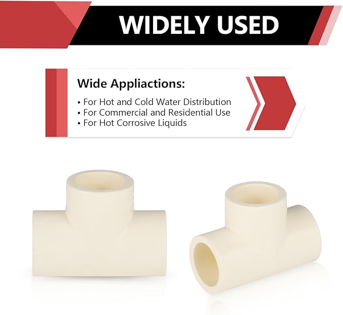 30-PACK EFIELD CPVC Tee Fittings,1/2" CPVC-CTS Slip Tee for Hot and Cold Water Pressure Distribution Systems,(CPVC020-10-30PCS)