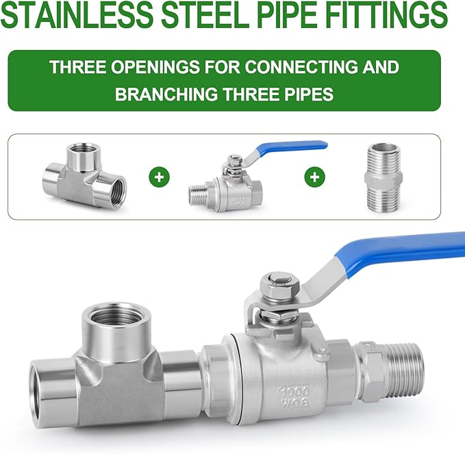 TAISHER 1PCS Forging of 316L Stainless Steel Tee Pipe Fittings, 1/2" x 1/2" x 1/2" NPT Female Pipe Fittings