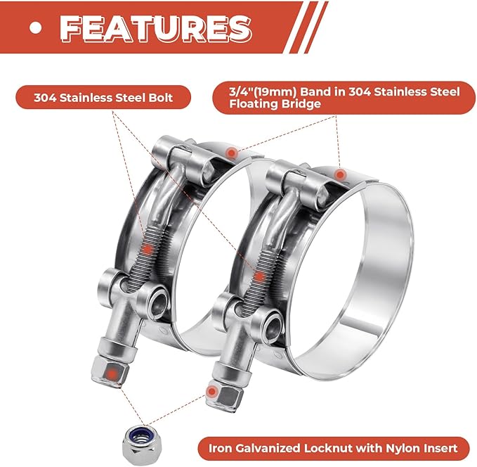 12 Pack 3 inch T-Bolt Hose Clamps, Stainless Steel_304 Working Range 83mm-91mm for 3" Hose ID, Turbo Intake Intercooler Clamp for Automotive