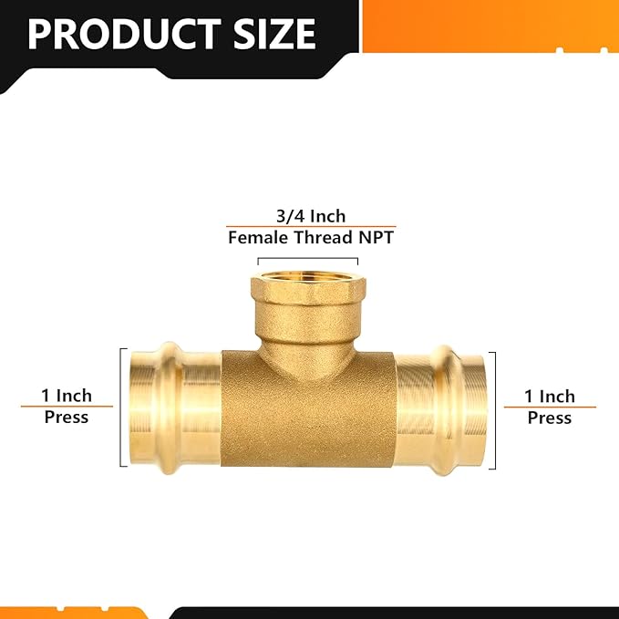 20-Pack HeSun Copper Pressure Fitting Tee, 1"PRESS x 1"PRESS x 3/4"Female NPT Tee, LF Brass