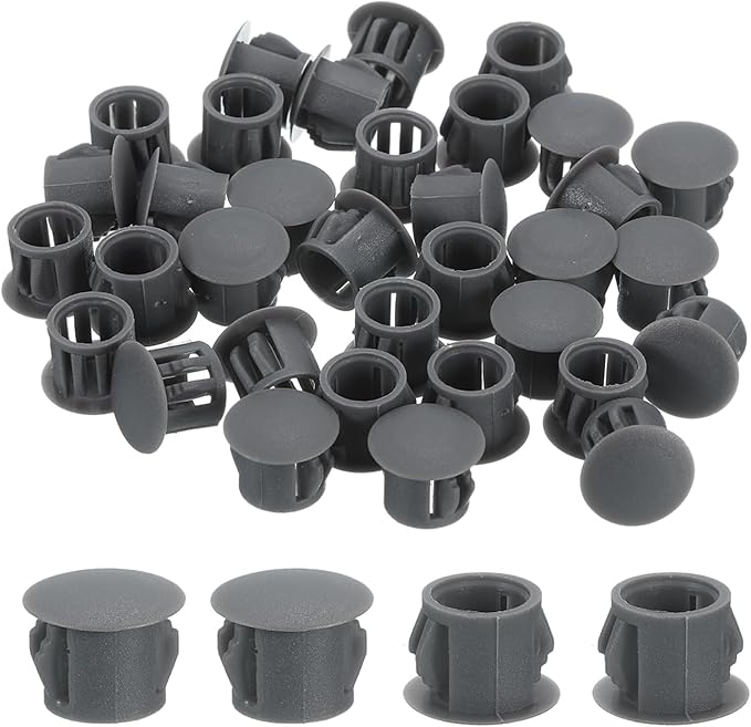 uxcell 58Pcs 10mm(3/8") Nylon Hole Plugs, Flush Type Panel Round Snap in Fastener Knockout Locking Plugs for Furniture Insert End Caps Panels, Gray