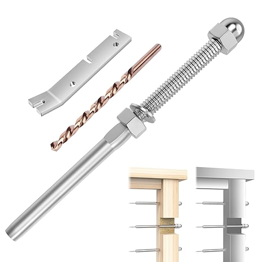 CKE 50 Pack Cable Railing Kit - Hand Swage Threaded Stud Tensioner End Fitting Terminal for 1/8" Cable, 2x2 Wood/Metal Post Deck Stair Railing Hardware, T316 Stainless Steel, CR06