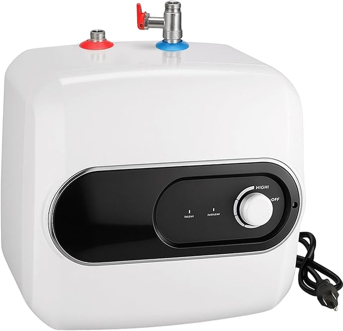 4 Gallon Mini Tank Water Heater, 110V-120V 1500W Electric Hot Water Tank with Safety Valve, 1/2" NPT, Compact Under Sink Water Heater for Bathroom, RV, Camper, Kitchen (White)