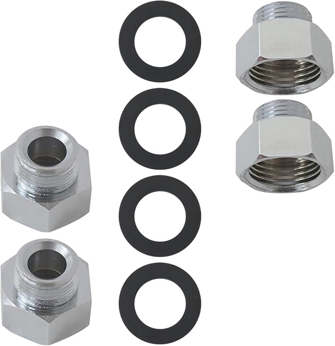 Upgraded 4 Pack 1/2 to 3/8 Water Hose Adapter Hose Pipe Compression Fitting, Stop Valve Adapter, Pipe Connector with Rubber Washer