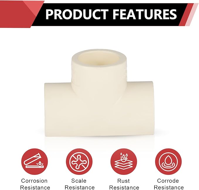 10-PACK EFIELD CPVC Tee Fittings,1/2" CPVC-CTS Slip Tee for Hot and Cold Water Pressure Distribution Systems,(CPVC020-10)