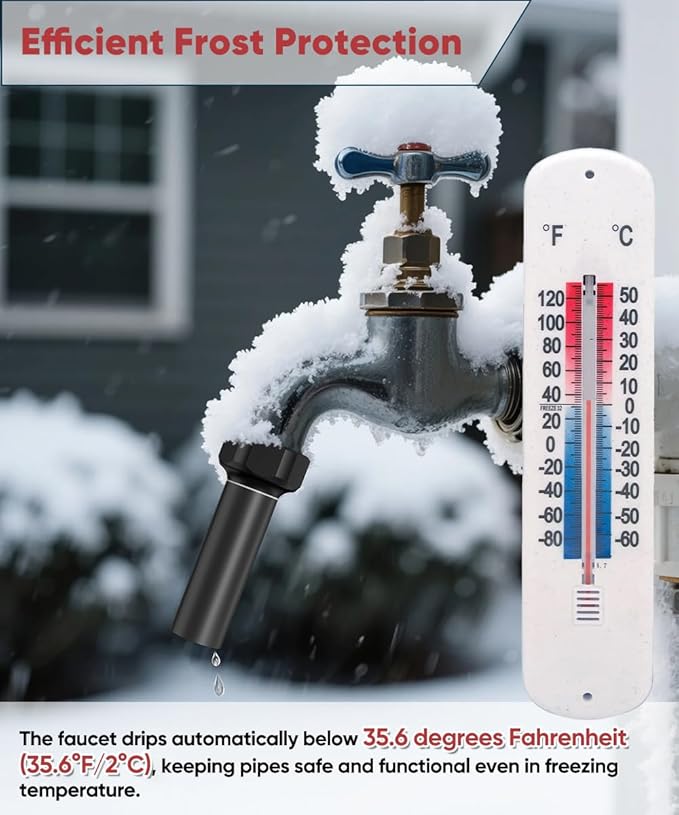 Outdoor Faucet Winter Freeze Protection Valve, Activates at Water Temperature Below 35.6°F/ 2°C, 3/4-Inch Thread Frost Proof Faucet Cover for for Garden, Lawn & Yard Spigot, Black, 4Pack