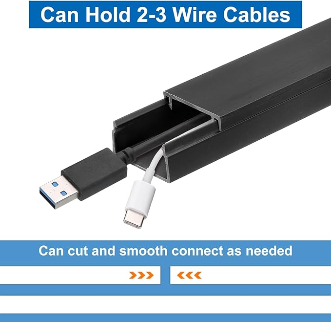 HARFINGTON 4pcs Cord Hider Wall 15inx0.94inx0.55in (LxWxH) PVC Cable Cover Self Adhesive Wire Hider Wall Mounted TV Cable Raceway for Cables Management (60in Total Length),Black