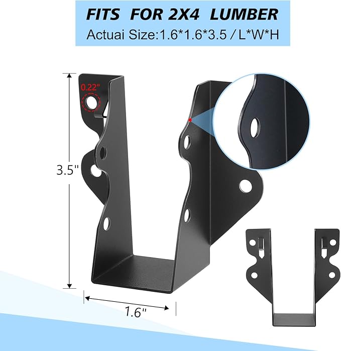 36 Pcs 2"x 4" Joist Hanger,Q235B Steel Face Mount Joist Hangers,Black Powder Coated Hurricane Ties for Rafter, Rafter Brackets for Floor, Deck and Ceiling Joists