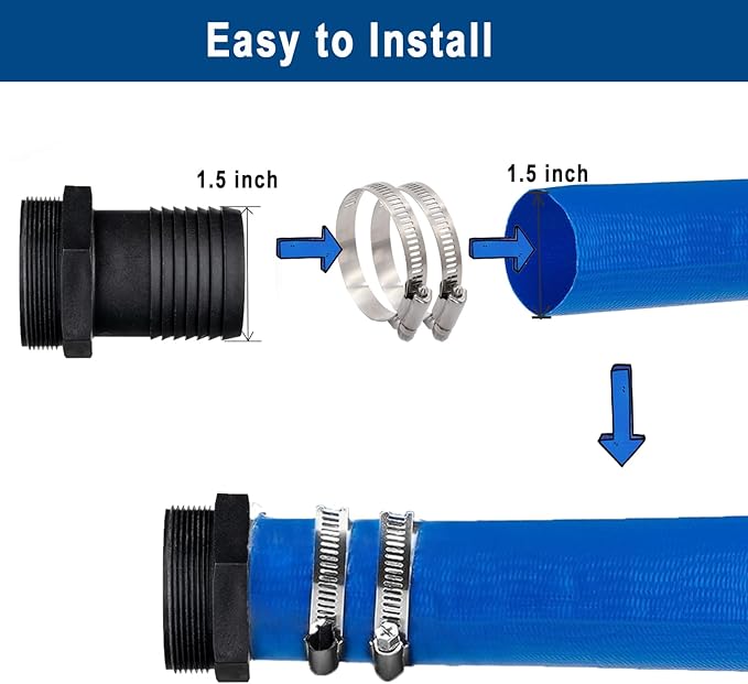 EASTRANS Poly Pin Lug Hose Fitting Set, 1.5" Polypropylene Hose Shank Coupling Set with 2 Clamps
