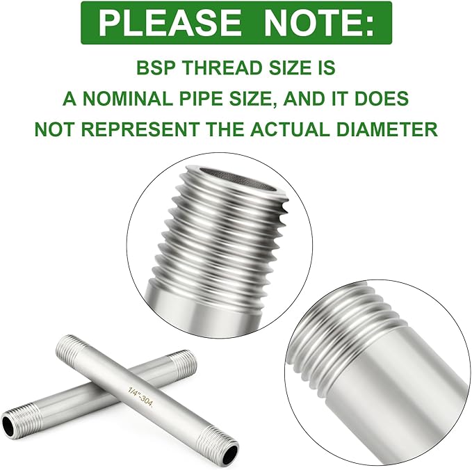 TAISHER 2PCS Stainless Steel Pipe Fittings, 1/4" BSP Male x 1/4" BSP Male Threaded, 4" Length Nipple Cast Pipe