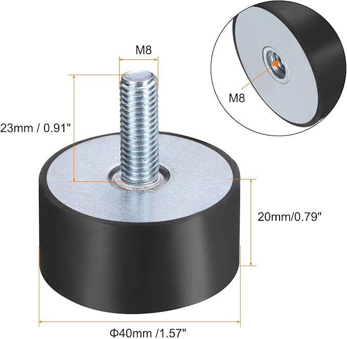 uxcell 6pcs M8x23mm Rubber Isolator Mounts with Studs 40x20mm Male Female Vibration Shock Absorber Zinc Plated Cylindrical Thread Mounts Anti Vibration Isolators with 6pcs M8 Lock Nuts