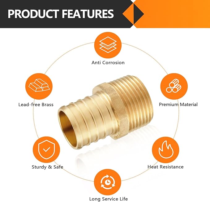 5-Pack HeSun PEX Fittings, 3/4" PEX x 1/2" Male NPT, Brass Crimp Male Adapter Fitting for ASTM F1807(PEX1807027-5)