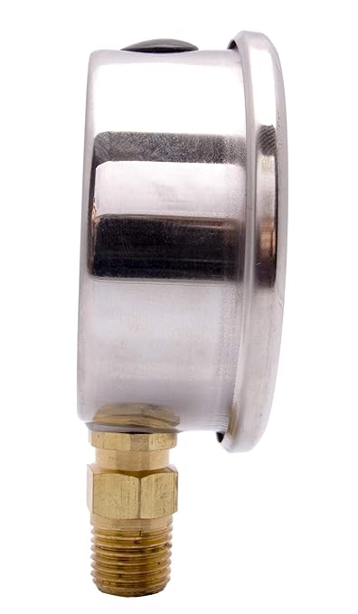 2-1/2" Oil Filled Pressure Gauge - Stainless Steel Case, Brass, 1/4" NPT, Lower Mount Connection, 0-3,000PSI